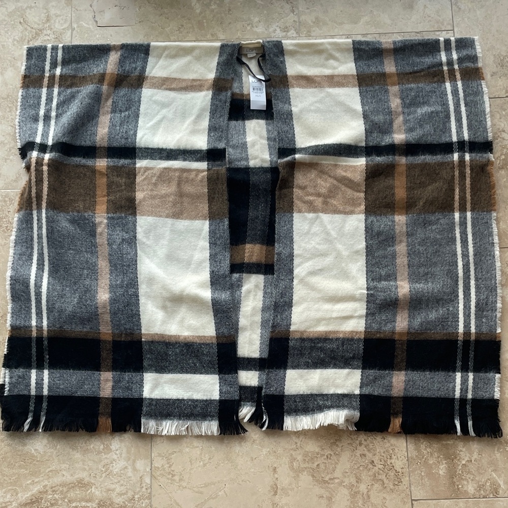 Plaid Shawl Wrap in Black, Gray, and Brown